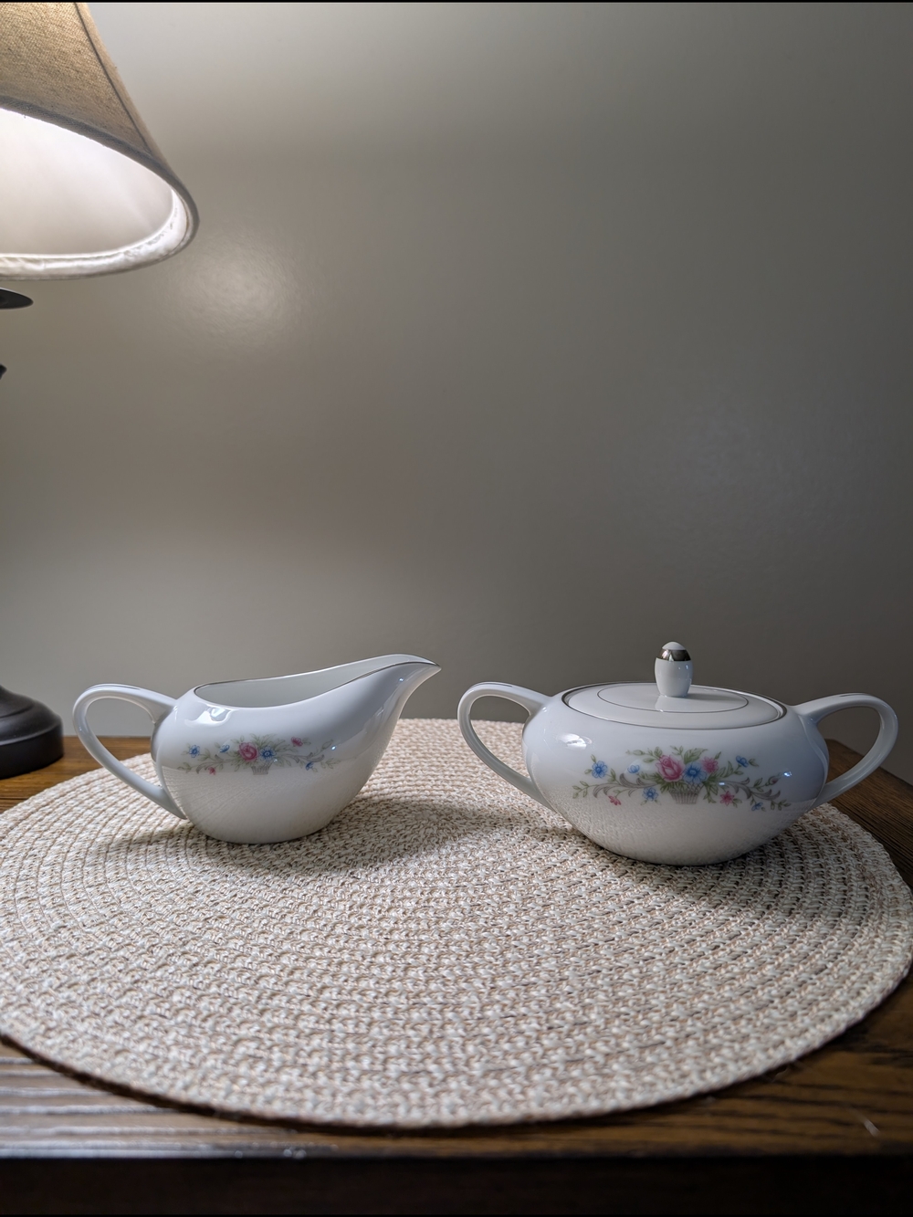 VTG Florenteen China Japan "Fantasia" Creamer and Sugar Bowl Set Silver Trim